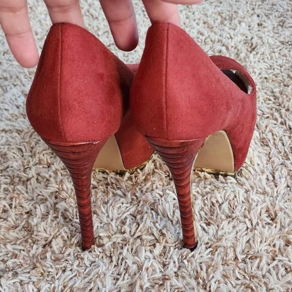 Red Peep Toe Heels - Picture 2 of 4